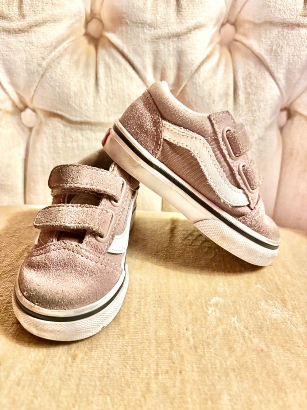 Vans Toddler Size 5 Old Skool Mauve Pink Velcro Sneakers EUC